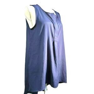 Hug Blue Top Size XL Hidden Button High Low Pullover Sleeveless Semi Sheer New